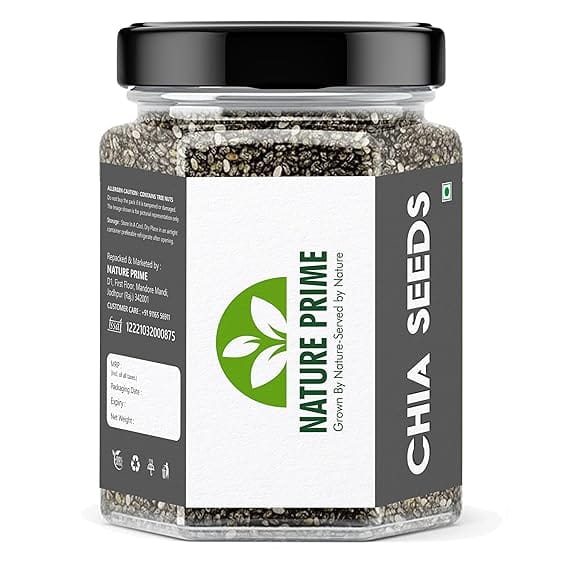 "Nature Prime Chia Seeds jar – rich in omega-3, fiber, and protein"