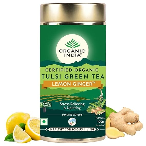 Organic India Tulsi Green Tea Lemon Ginger for belly fat loss and weight management