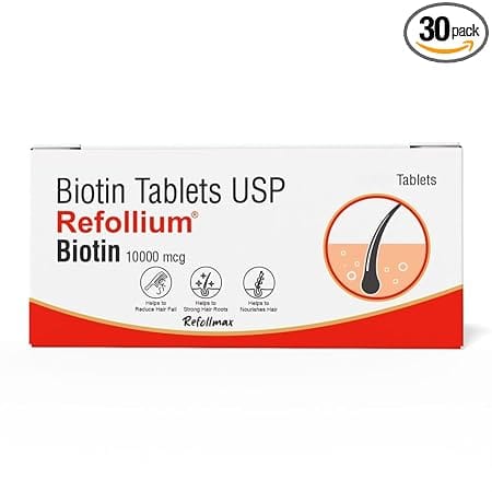 Refollium Biotin 10000 mcg Tablets for Hair Fall Control