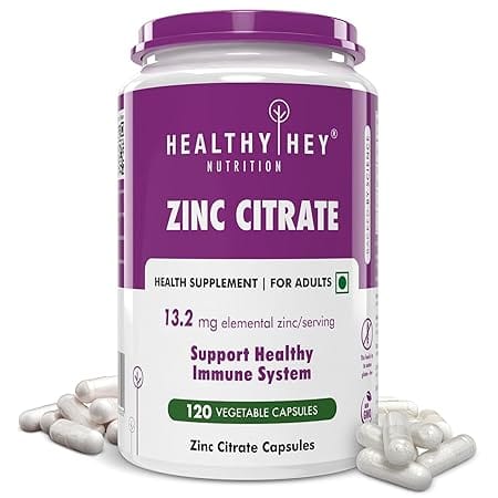 HealthyHey Nutrition Zinc Citrate 13.2 mg Capsules for Hair Fall and Immunity