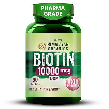 Himalayan Organics Biotin 10000 mcg supplement for healthy hair growth and skin - best vitamins for hair growth