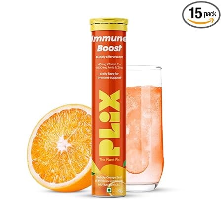 PLIX Immune Boost Vitamin C effervescent tablets with zinc for healthy hair growth and strong immunity - best vitamins for hair growth