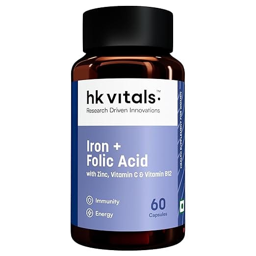 HK Vitals Iron + Folic Acid capsules for women 30+ – supports energy, immunity, and red blood cell health