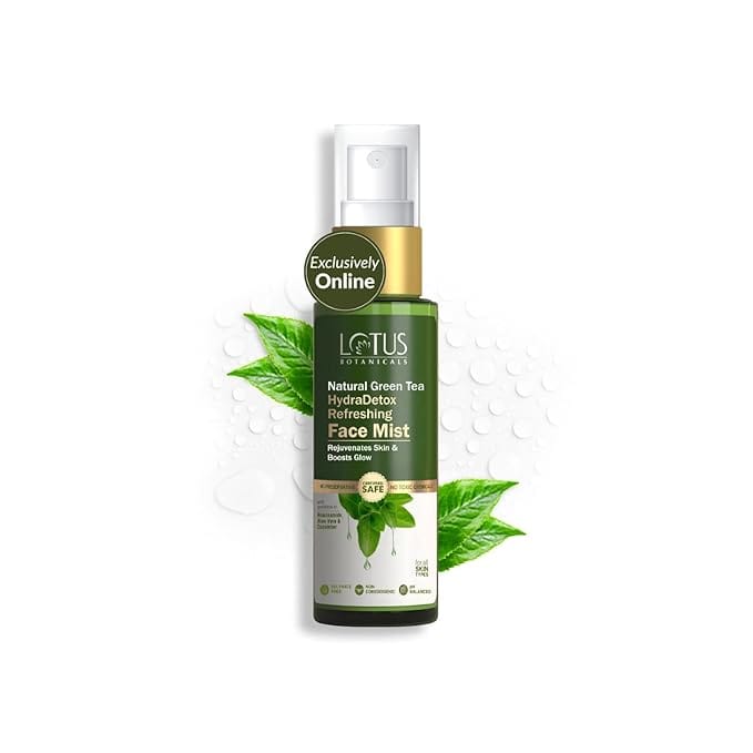 Lotus Green Tea HydraDetox Face Mist — तुरंत हाइड्रेशन और धूप से त्वचा सुरक्षा के बाद कूलिंग स्प्रे